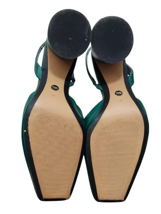 ZARA Green Leather Slingback Heels Gold Medallion Block Heel Women’s EU 41 US 10 - Picture 10 of 15